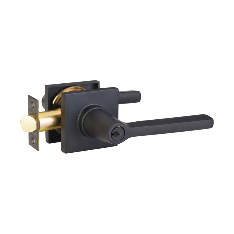 Helios Lever Square Single Cylinder Right Door Keyed Leverset - Door Mount - 7" Brass/Flat Black
