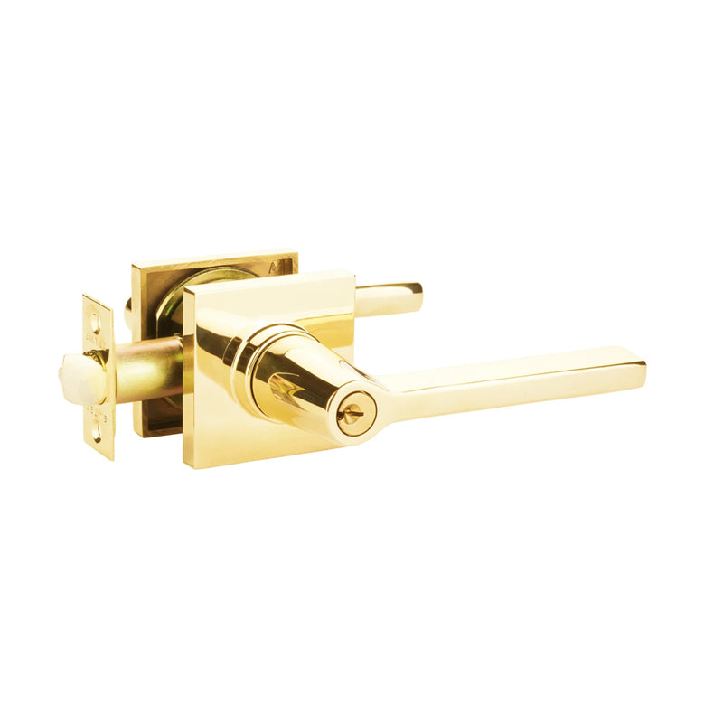 Helios Lever Square Single Cylinder Right Door Keyed Leverset - Door Mount - 7" Brass/Unlacquered Brass