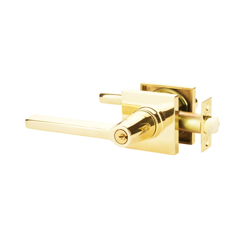 Helios Lever Square Single Cylinder Left Door Keyed Leverset - Door Mount - 7" Brass/Unlacquered Brass
