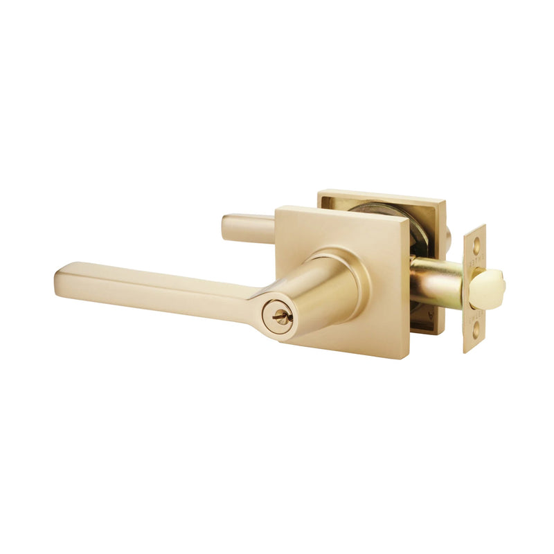 Helios Lever Square Single Cylinder Left Door Keyed Leverset - Door Mount - 7" Brass/Satin Brass