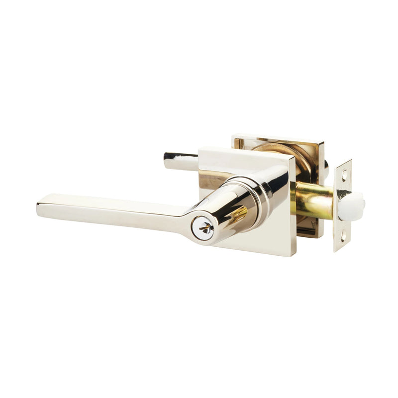 Helios Lever Square Single Cylinder Left Door Keyed Leverset - Door Mount - 7" Brass/Polished Nickel