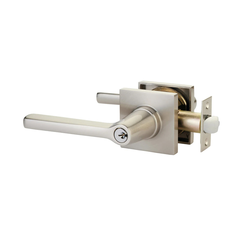 Helios Lever Square Single Cylinder Left Door Keyed Leverset - Door Mount - 7" Brass/Satin Nickel
