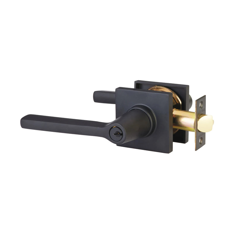 Helios Lever Square Single Cylinder Left Door Keyed Leverset - Door Mount - 7" Brass/Flat Black