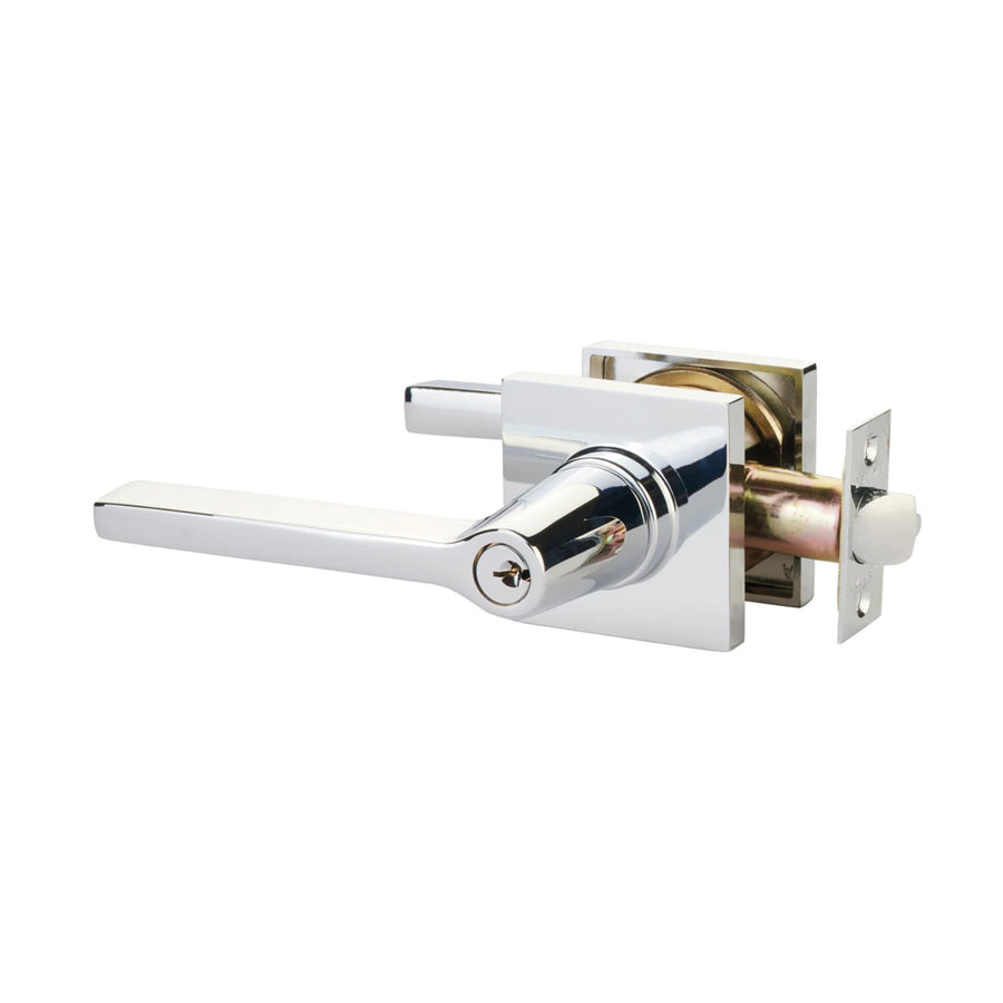 Helios Lever Square Single Cylinder Left Door Keyed Leverset - Door Mount - 7" Brass/Polished Chrome