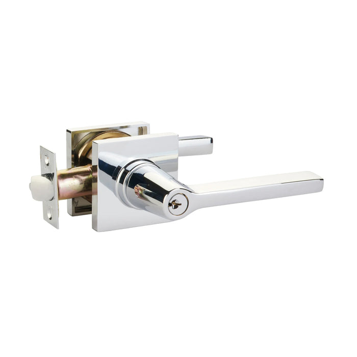 Helios Lever Square Single Cylinder Right Door Keyed Leverset - Door Mount - 7" Brass/Polished Chrome