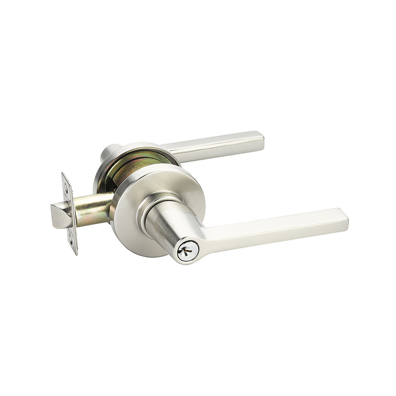 Modern Disk Helios Lever Right Single Cylinder Door Keyed Leverset - Door Mount - 5" Brass/Satin Nickel