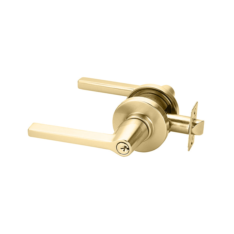 Modern Disk Helios Lever Left Single Cylinder Door Keyed Leverset - Door Mount - 5" Brass/Satin Brass