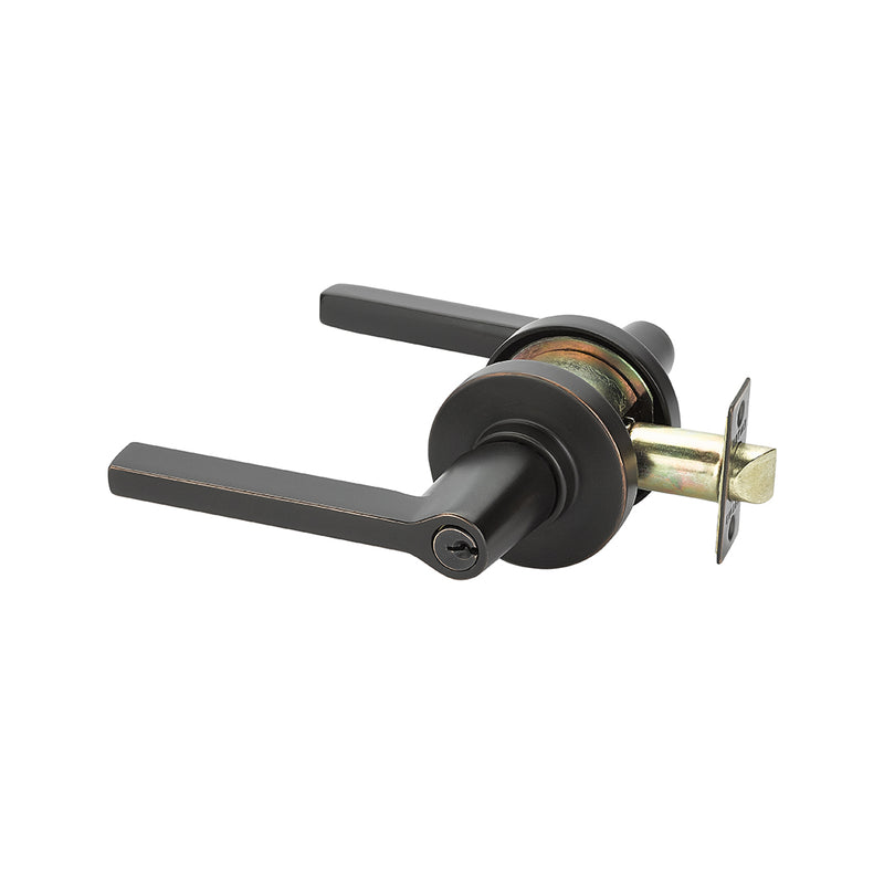 Modern Disk Helios Lever Left Single Cylinder Door Keyed Leverset - Door Mount - 5" Brass/Oil Rubbed Bronze