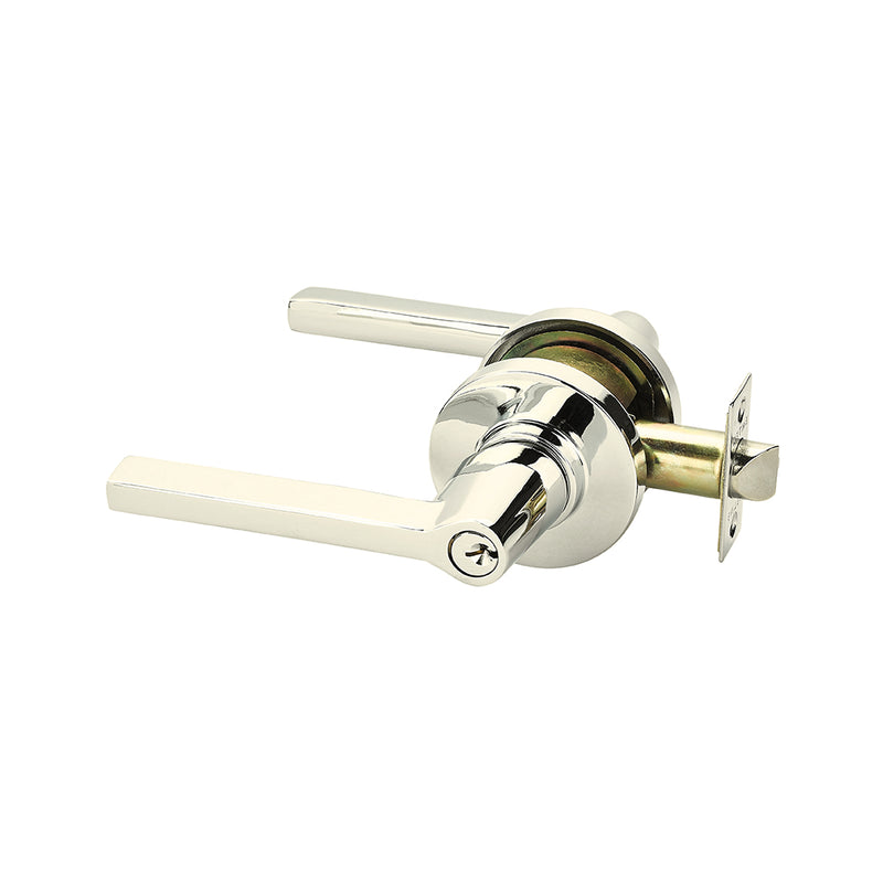 Modern Disk Helios Lever Left Single Cylinder Door Keyed Leverset - Door Mount - 5" Brass/Polished Nickel