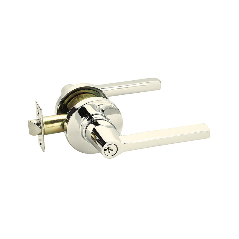 Modern Disk Helios Lever Right Single Cylinder Door Keyed Leverset - Door Mount - 5" Brass/Polished Nickel