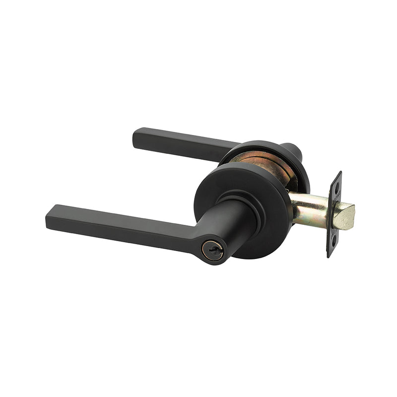 Modern Disk Helios Lever Left Single Cylinder Door Keyed Leverset - Door Mount - 5" Brass/Flat Black