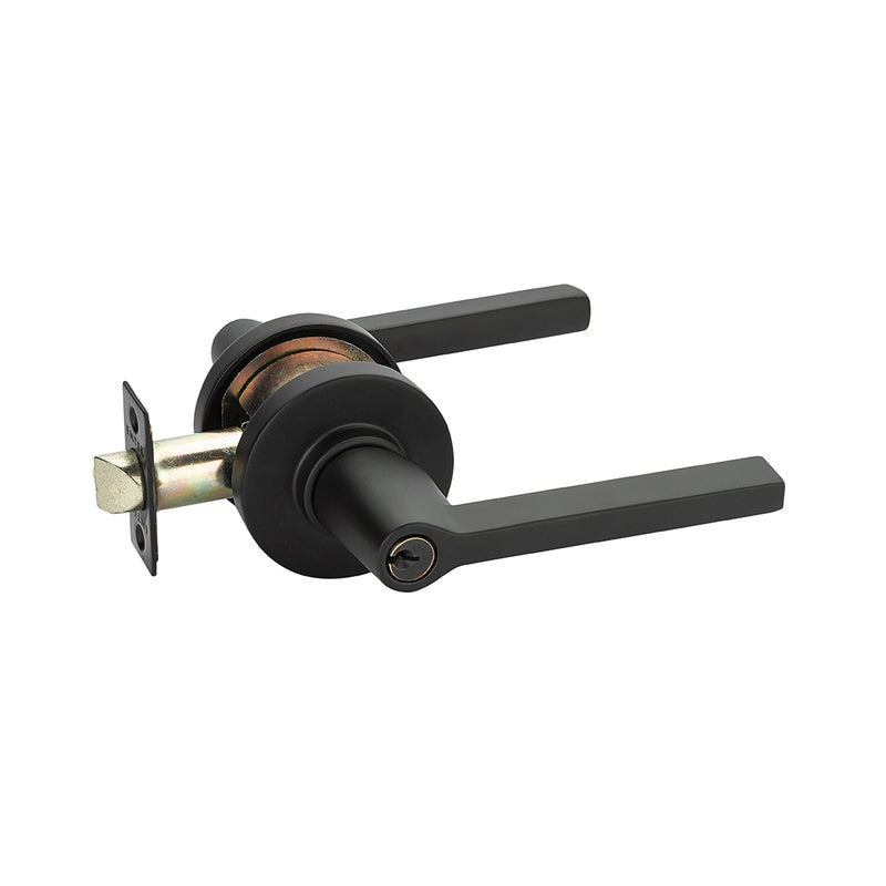 Modern Disk Helios Lever Right Single Cylinder Door Keyed Leverset - Door Mount - 5" Brass/Flat Black