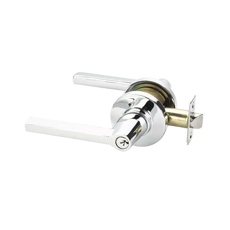 Modern Disk Helios Lever Left Single Cylinder Door Keyed Leverset - Door Mount - 5" Brass/Polished Chrome