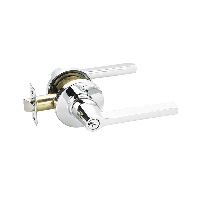 Modern Disk Helios Lever Right Single Cylinder Door Keyed Leverset - Door Mount - 5" Brass/Polished Chrome