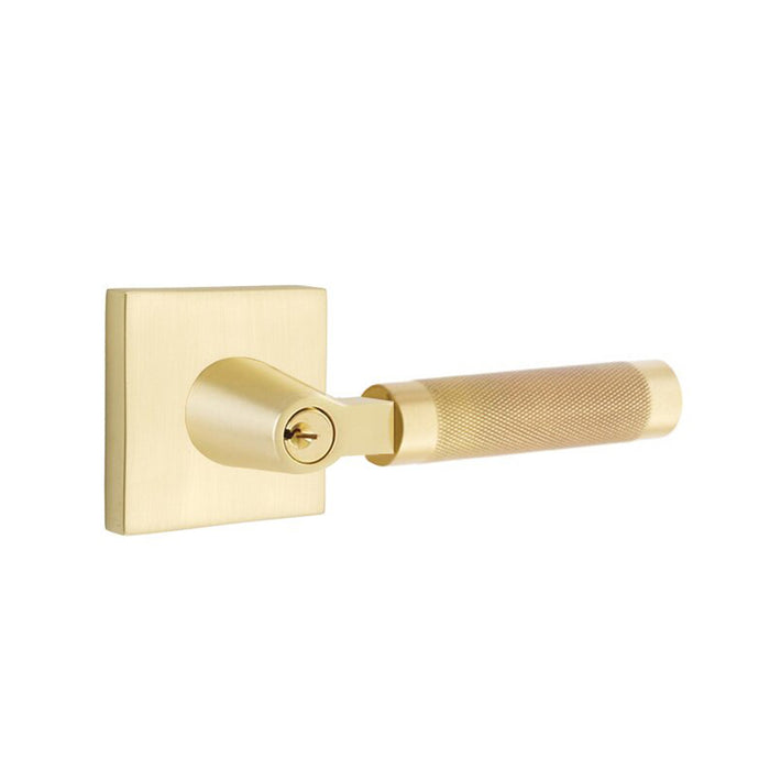 Select L-Square Knurled Lever Single Cylinder Right Door Keyed Leverset - Door Mount - 6" Brass/Satin Brass