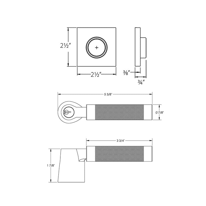 Select L-Square Knurled Lever Single Cylinder Right Door Keyed Leverset - Door Mount - 6" Brass/Satin Brass