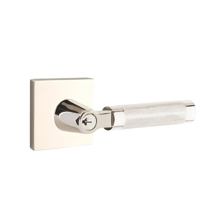 Select L-Square Knurled Lever Single Cylinder Right Door Keyed Leverset - Door Mount - 6" Brass/Polished Nickel