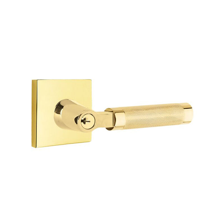 Select L-Square Knurled Lever Single Cylinder Right Door Keyed Leverset - Door Mount - 6" Brass/Unlacquered Brass