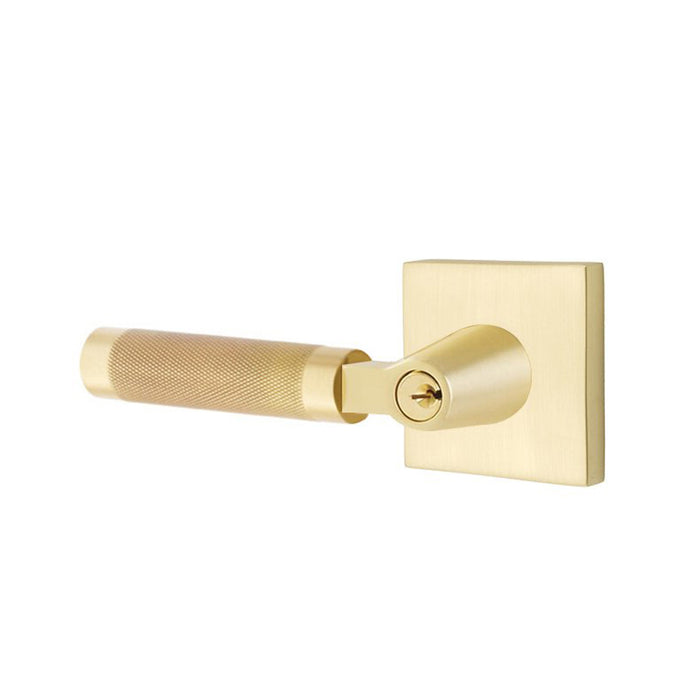 Select L-Square Knurled Lever Single Cylinder Left Door Keyed Leverset - Door Mount - 6" Brass/Satin Brass