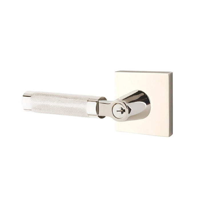 Select L-Square Knurled Lever Single Cylinder Left Door Keyed Leverset - Door Mount - 6" Brass/Polished Nickel