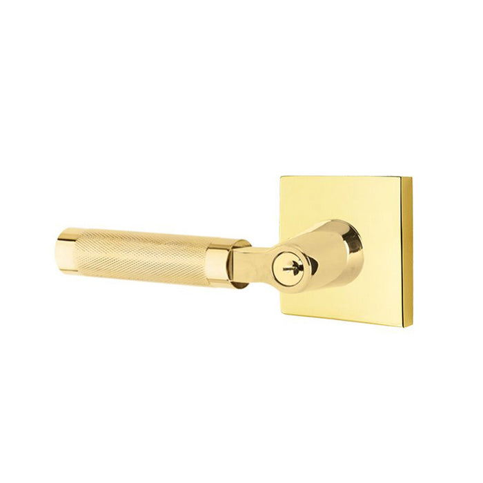 Select L-Square Knurled Lever Single Cylinder Left Door Keyed Leverset - Door Mount - 6" Brass/Unlacquered Brass