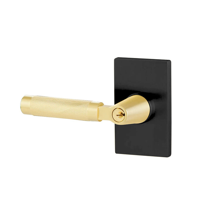 Select L-Square Modern Rectangular Rosette With Straight Knurled Lever Single Cylinder Left Door Keyed Leverset - Door Mount - 6" Brass/Flat Black/Satin Brass