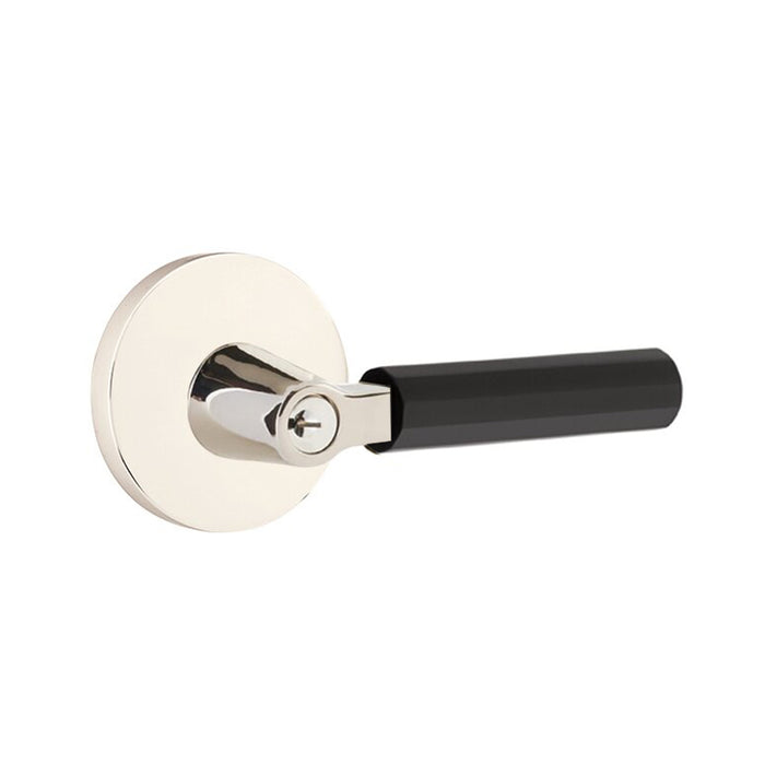 Select L-Square Disk Rosette With Faceted Lever Single Cylinder Right Door Keyed Leverset - Door Mount - 6" Brass/Polished Nickel/Flat Black