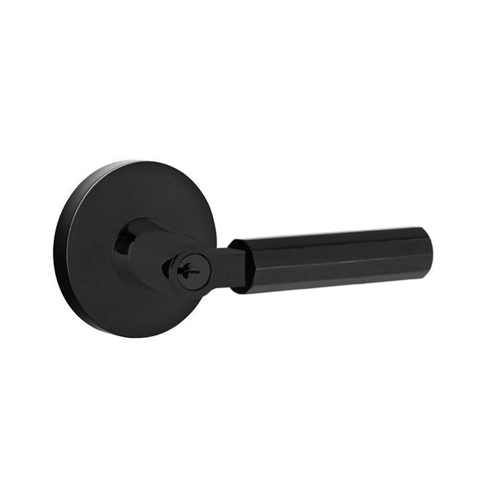 Select L-Square Disk Rosette With Faceted Lever Single Cylinder Right Door Keyed Leverset - Door Mount - 6" Brass/Flat Black