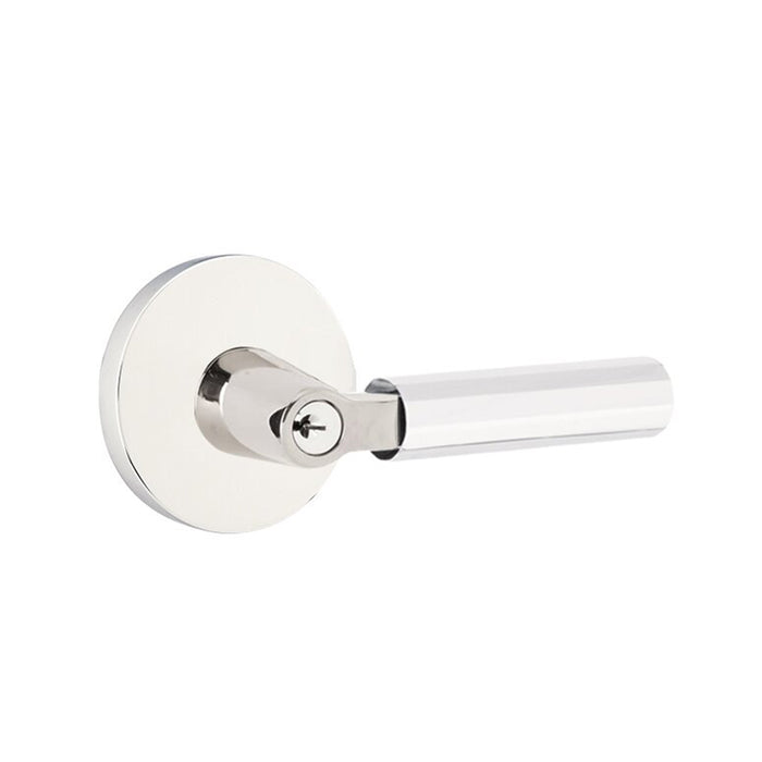 Select L-Square Disk Rosette With Faceted Lever Single Cylinder Right Door Keyed Leverset - Door Mount - 6" Brass/Polished Chrome