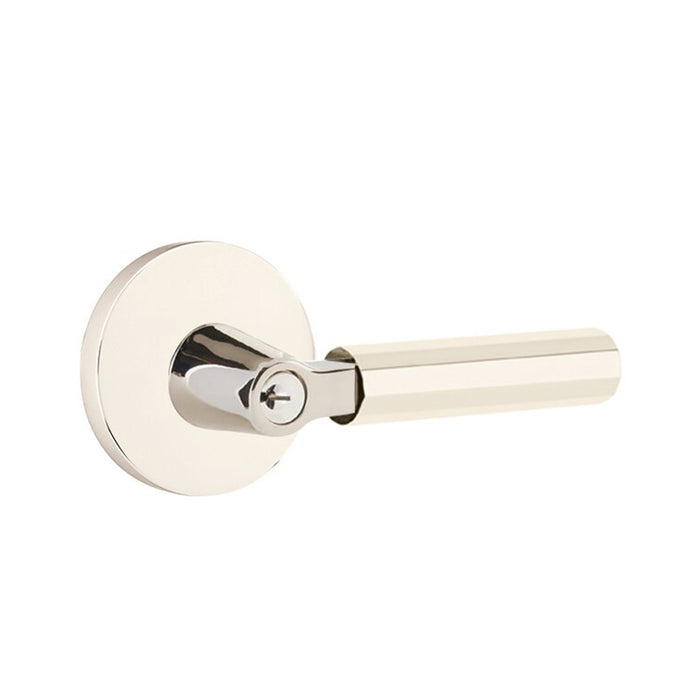 Select L-Square Disk Rosette With Faceted Lever Single Cylinder Right Door Keyed Leverset - Door Mount - 6" Brass/Polished Nickel