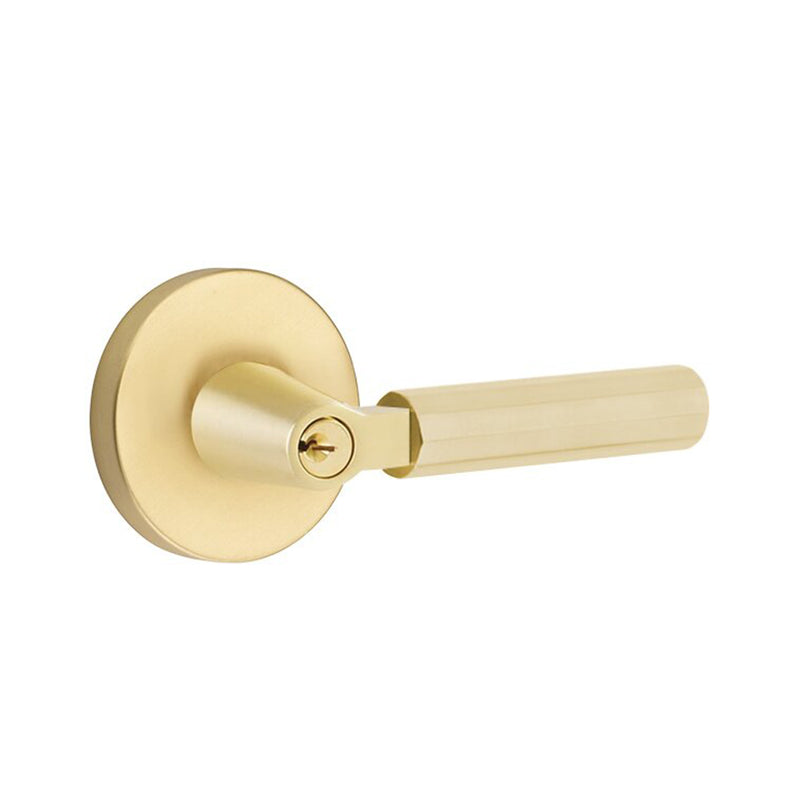 Select L-Square Disk Rosette With Faceted Lever Single Cylinder Right Door Keyed Leverset - Door Mount - 6" Brass/Satin Brass