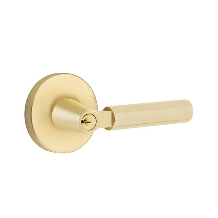 Select L-Square Disk Rosette With Faceted Lever Single Cylinder Right Door Keyed Leverset - Door Mount - 6" Brass/Satin Brass