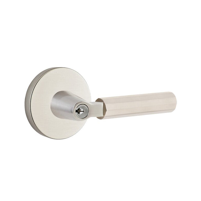 Select L-Square Disk Rosette With Faceted Lever Single Cylinder Right Door Keyed Leverset - Door Mount - 6" Brass/Satin Nickel