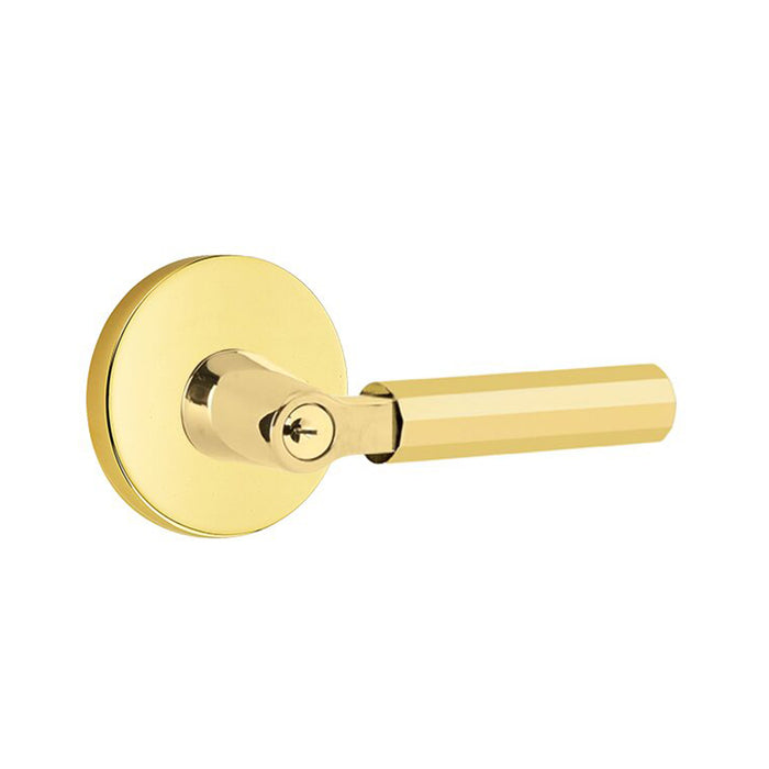 Select L-Square Disk Rosette With Faceted Lever Single Cylinder Right Door Keyed Leverset - Door Mount - 6" Brass/Unlacquered Brass