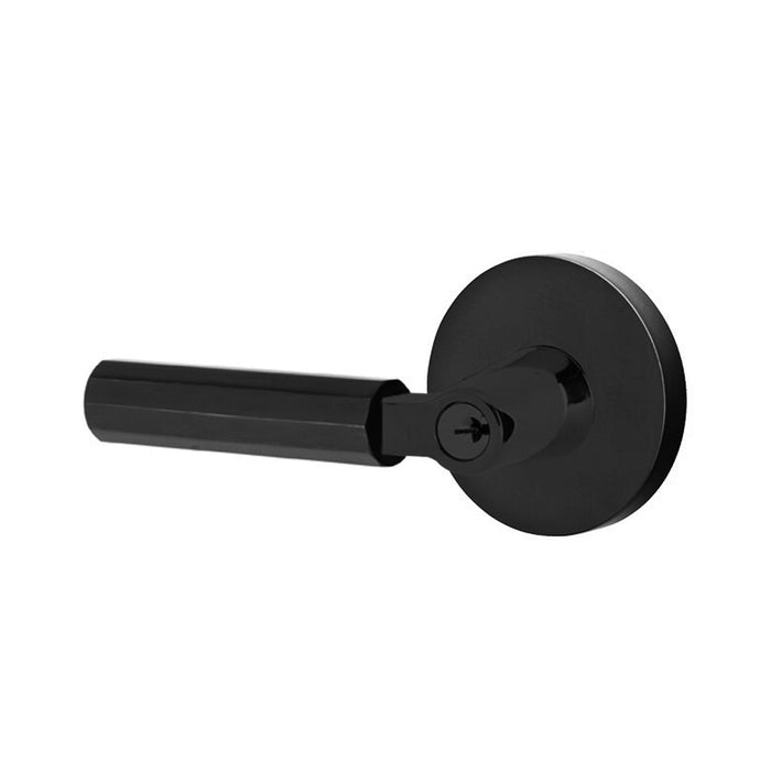 Select L-Square Disk Rosette With Faceted Lever Single Cylinder Left Door Keyed Leverset - Door Mount - 6" Brass/Flat Black