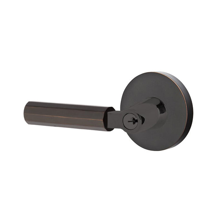 Select L-Square Disk Rosette With Faceted Lever Single Cylinder Left Door Keyed Leverset - Door Mount - 6" Brass/Oil Rubbed Bronze