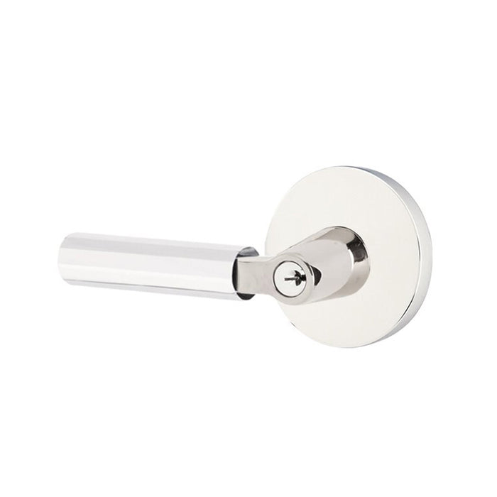 Select L-Square Disk Rosette With Faceted Lever Single Cylinder Left Door Keyed Leverset - Door Mount - 6" Brass/Polished Chrome