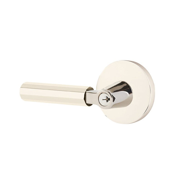 Select L-Square Disk Rosette With Faceted Lever Single Cylinder Left Door Keyed Leverset - Door Mount - 6" Brass/Polished Nickel