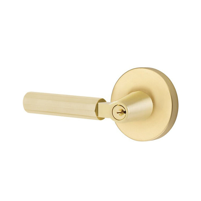 Select L-Square Disk Rosette With Faceted Lever Single Cylinder Left Door Keyed Leverset - Door Mount - 6" Brass/Satin Brass