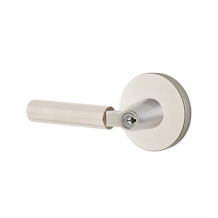 Select L-Square Disk Rosette With Faceted Lever Single Cylinder Left Door Keyed Leverset - Door Mount - 6" Brass/Satin Nickel