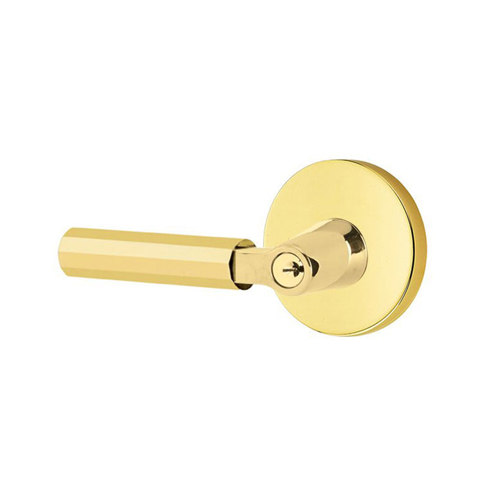 Select L-Square Disk Rosette With Faceted Lever Single Cylinder Left Door Keyed Leverset - Door Mount - 6" Brass/Unlacquered Brass