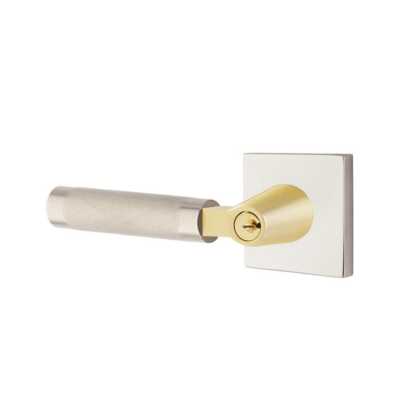 Select L-Square Knurled Lever Single Cylinder Left Door Keyed Leverset - Door Mount - 6" Brass/Satin Nickel/Satin Brass
