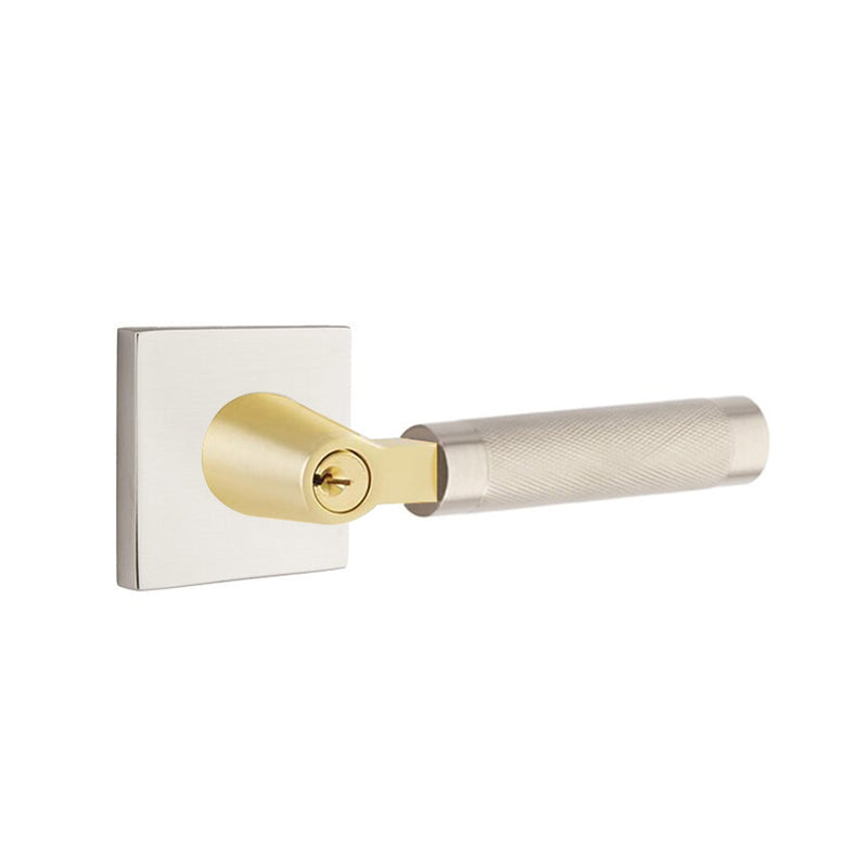 Select L-Square Knurled Lever Single Cylinder Right Door Keyed Leverset - Door Mount - 6" Brass/Satin Nickel/Satin Brass