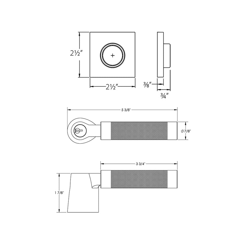 Select L-Square Knurled Lever Single Cylinder Right Door Keyed Leverset - Door Mount - 6" Brass/Satin Nickel/Satin Brass