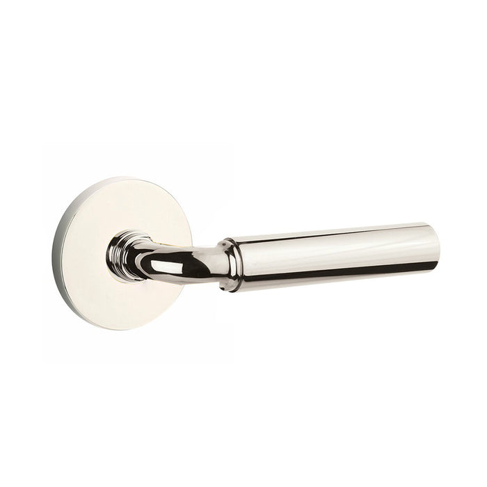 Disk Rosette Round Manning Lever Right Privacy Door Leverset - Door Mount - 5" Brass/Polished Nickel