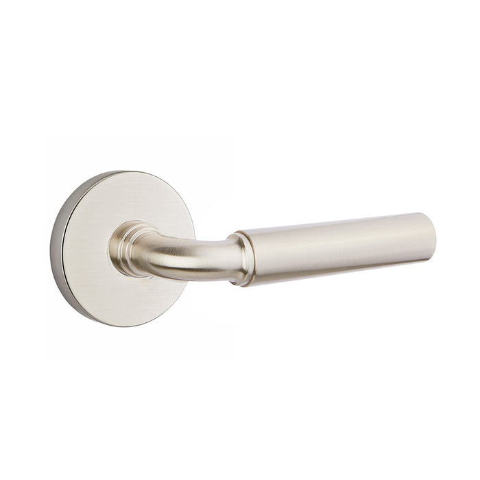 Disk Rosette Round Manning Lever Right Privacy Door Leverset - Door Mount - 5" Brass/Satin Nickel