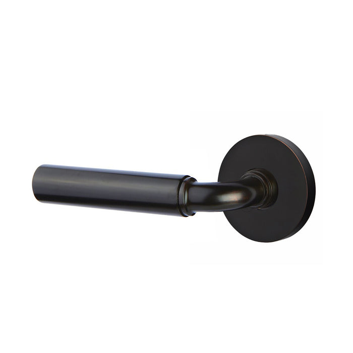 Disk Rosette Round Manning Lever Left Privacy Door Leverset - Door Mount - 5" Brass/Oil Rubbed Bronze