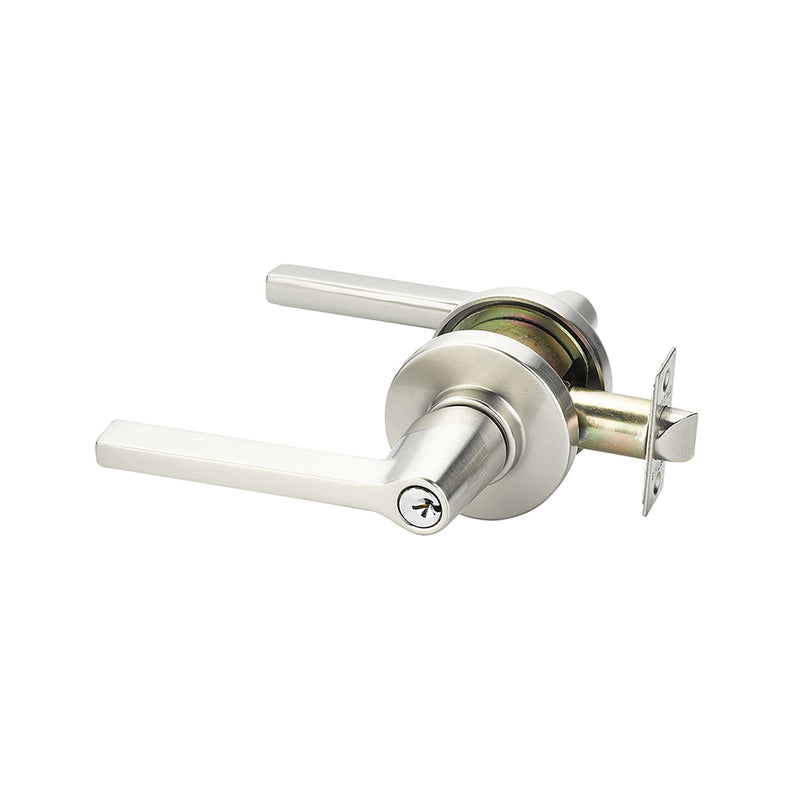 Modern Disk Helios Lever Left Single Cylinder Door Keyed Leverset - Door Mount - 5" Brass/Satin Nickel