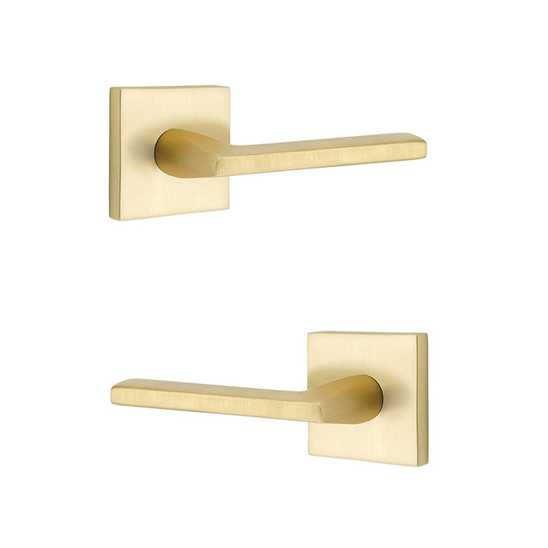 Helios Lever Square Concealed Privacy Door Leverset - Door Mount - 6" Brass/Satin Brass