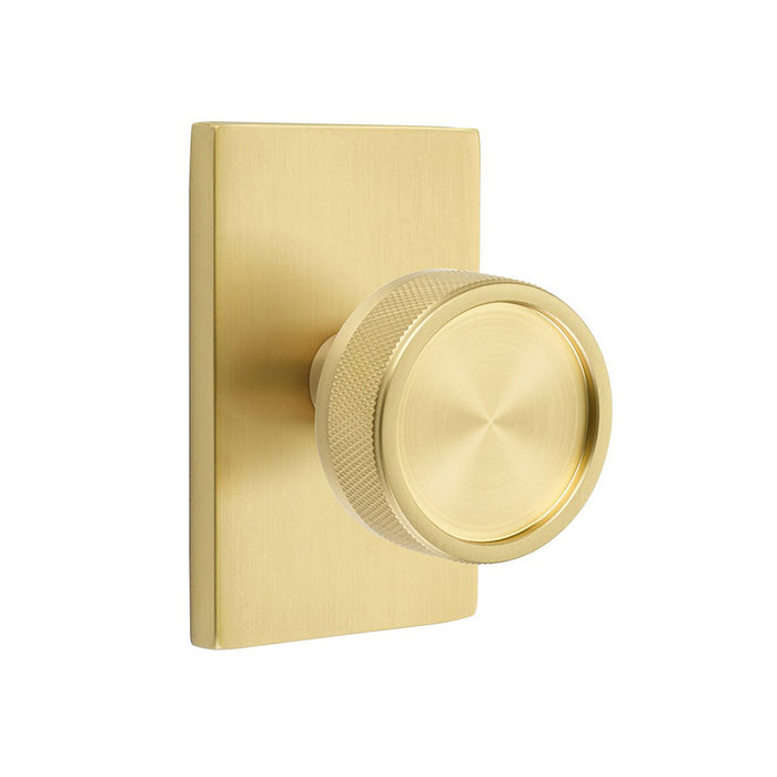 Modern Rectangular Knurled Conical Concealed Privacy Door Knob - Door Mount - 3" Brass/Satin Brass